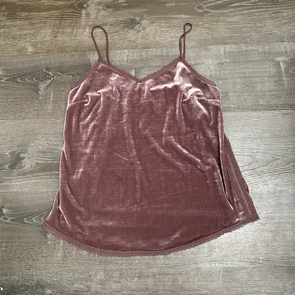 Velvet top with lace trim